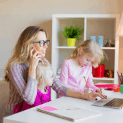Mom working from home
