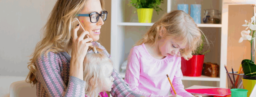 Mom working from home