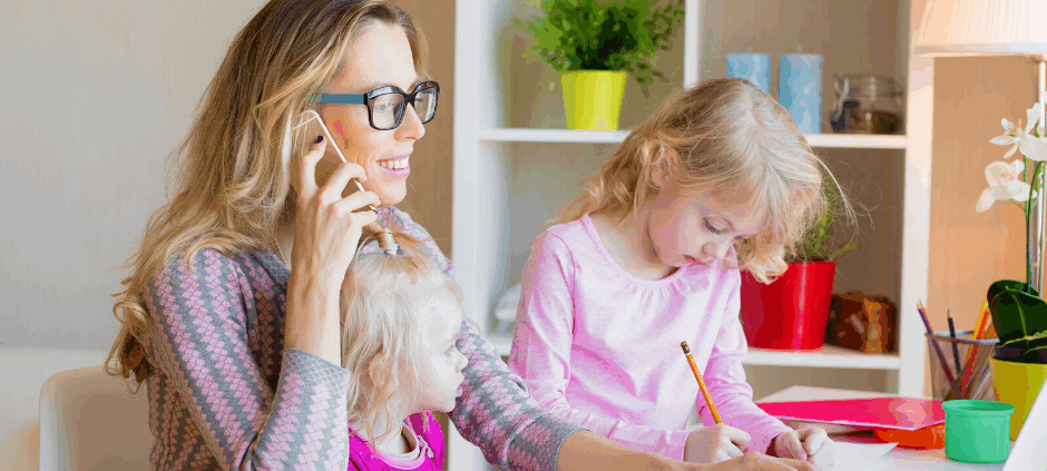 Mom working from home