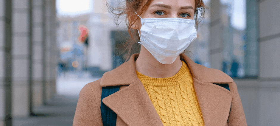 lady with mask covering mouth and nose