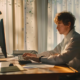 a person is sitting at a desk, typing on a computer and working on a government resume in omaha.